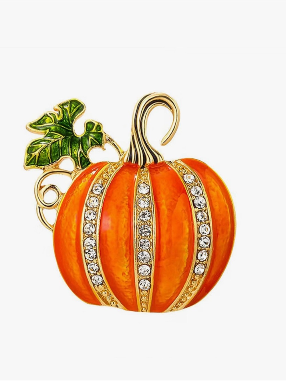 Free People Orange & Green Pumpkin Brooch with Crystal Stripes
